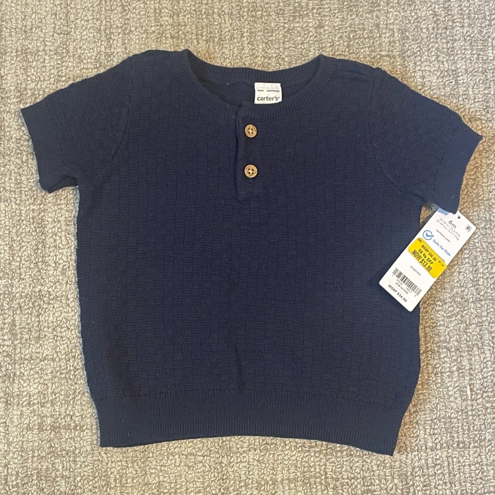 Carters Baby Boys Basketweave Navy Shirt 👕 Size 6M NWT